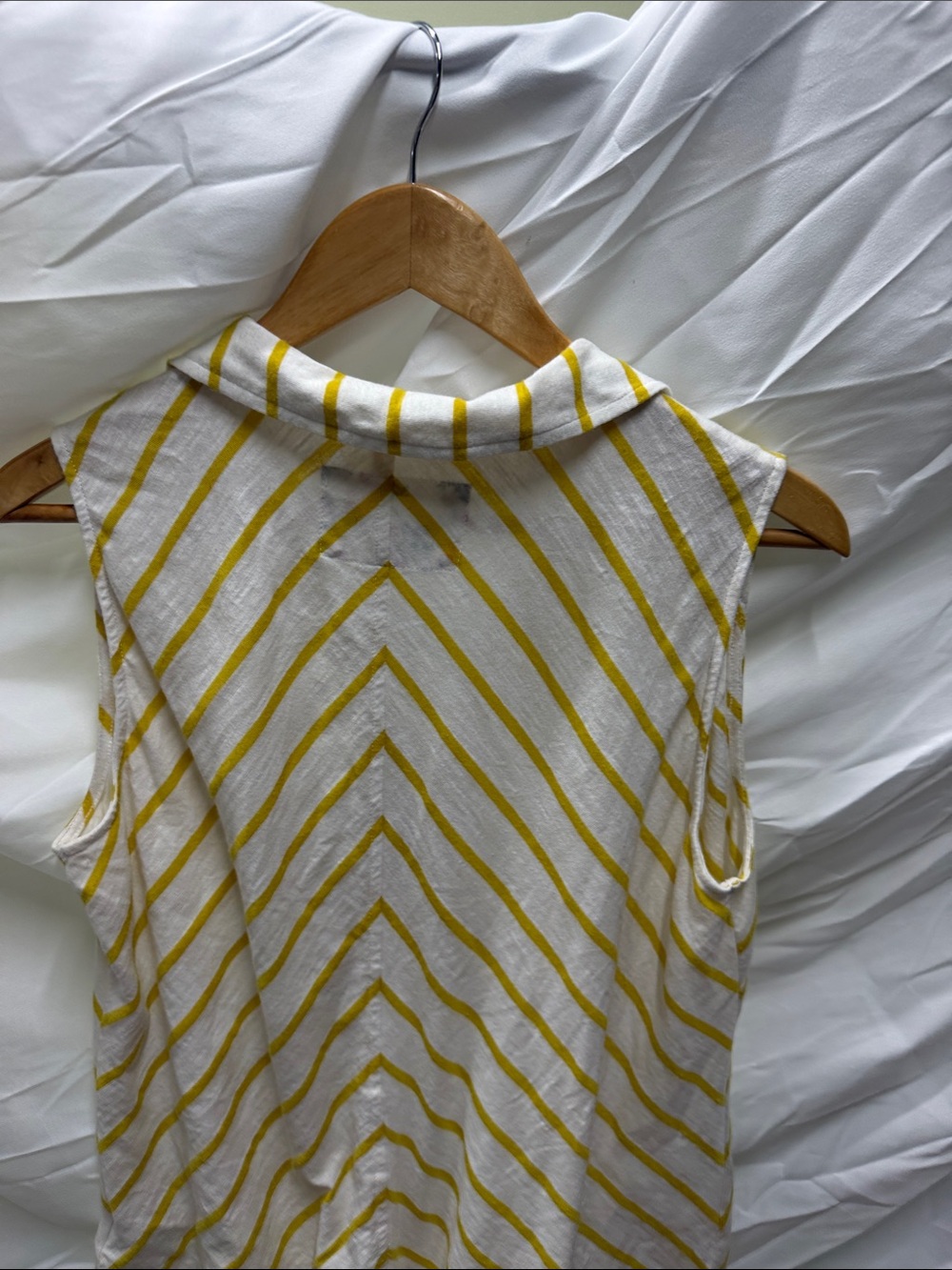 Maeve White and Yellow Striped Sleeveless Collared Blouse - Picture 3 of 3